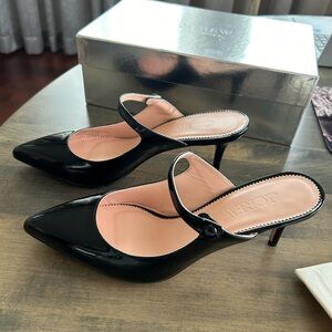 J. Crew Black Patent Leather Mary Jane Kitten Heel Mules